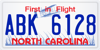 NC license plate ABK6128