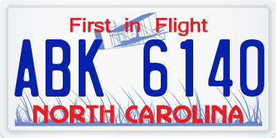 NC license plate ABK6140