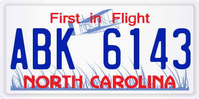 NC license plate ABK6143