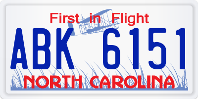 NC license plate ABK6151