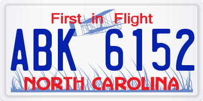 NC license plate ABK6152