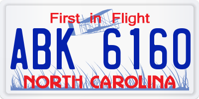 NC license plate ABK6160