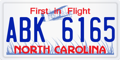 NC license plate ABK6165
