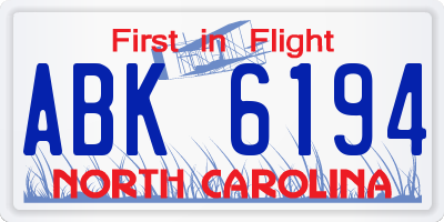 NC license plate ABK6194