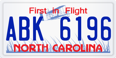 NC license plate ABK6196