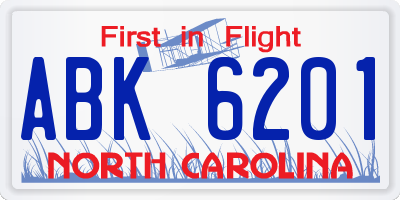 NC license plate ABK6201