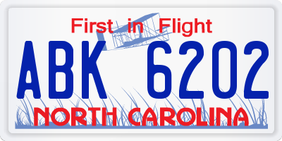 NC license plate ABK6202