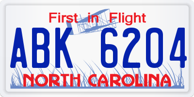 NC license plate ABK6204