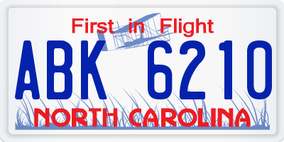 NC license plate ABK6210