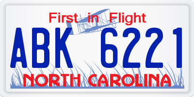 NC license plate ABK6221
