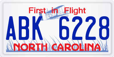 NC license plate ABK6228