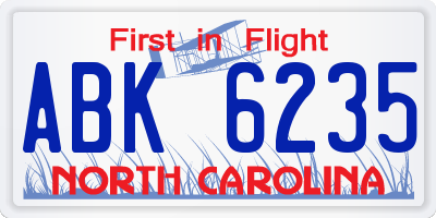 NC license plate ABK6235