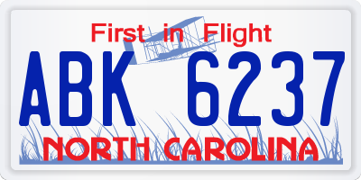 NC license plate ABK6237