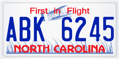 NC license plate ABK6245