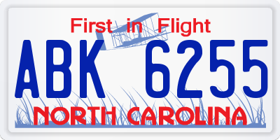 NC license plate ABK6255