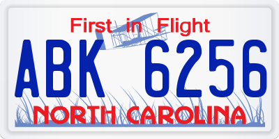 NC license plate ABK6256