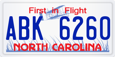 NC license plate ABK6260