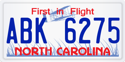 NC license plate ABK6275