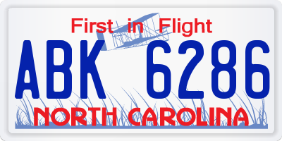 NC license plate ABK6286
