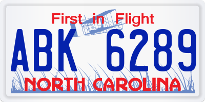 NC license plate ABK6289