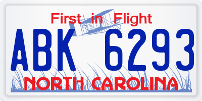 NC license plate ABK6293