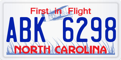 NC license plate ABK6298