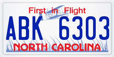 NC license plate ABK6303