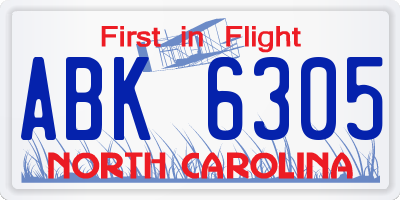NC license plate ABK6305