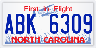 NC license plate ABK6309