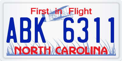 NC license plate ABK6311