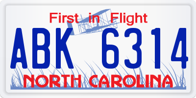 NC license plate ABK6314