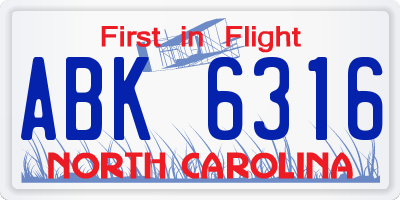 NC license plate ABK6316