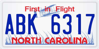 NC license plate ABK6317