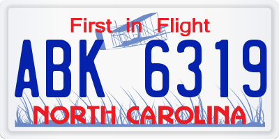 NC license plate ABK6319