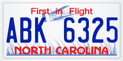 NC license plate ABK6325