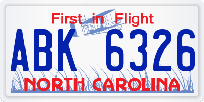 NC license plate ABK6326