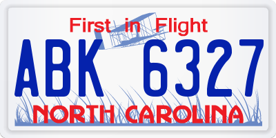 NC license plate ABK6327