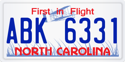 NC license plate ABK6331