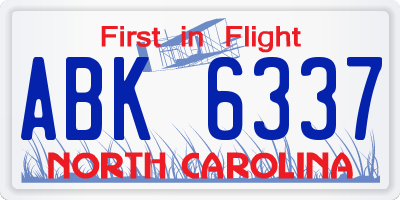 NC license plate ABK6337