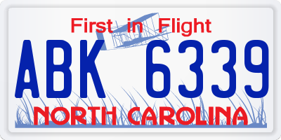 NC license plate ABK6339