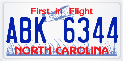 NC license plate ABK6344