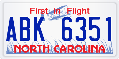 NC license plate ABK6351