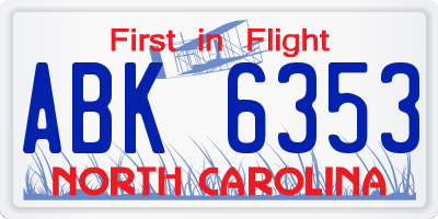 NC license plate ABK6353