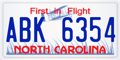 NC license plate ABK6354