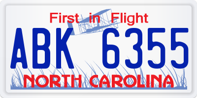 NC license plate ABK6355