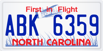 NC license plate ABK6359