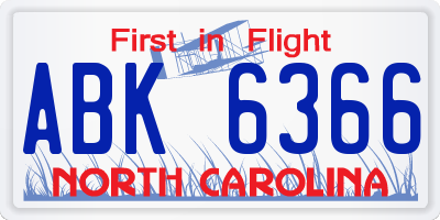 NC license plate ABK6366