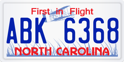 NC license plate ABK6368