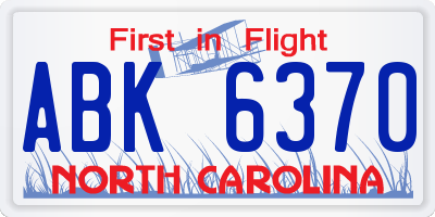 NC license plate ABK6370
