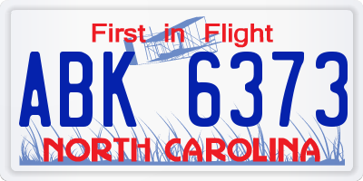 NC license plate ABK6373